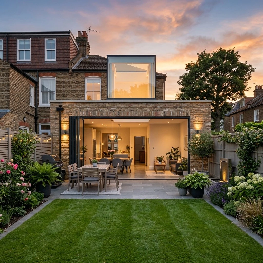 Completed modern rear extension at Oakwood Residence
